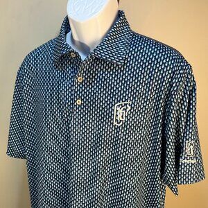 Peter Millar Men's blue skulls Summer Comfort TPC Sawgrass 16th Hole golf polo L